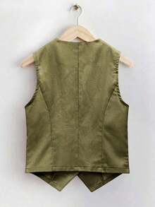 Chaleco corto de lino casual para mujer para primavera y verano - Verde militar - Ver 2