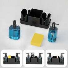 3-In-1 Kitchen Sink Caddy With 2 Soap Dispensers, Black Plastic Countertop Organizer For Sponge, Brush, Razor, Bathroom/Kitchen Storage Holder, Multifunctional Home Organizer, For Housewives, Home Cooks, Daily Use - Soap Dispenser - View 4
