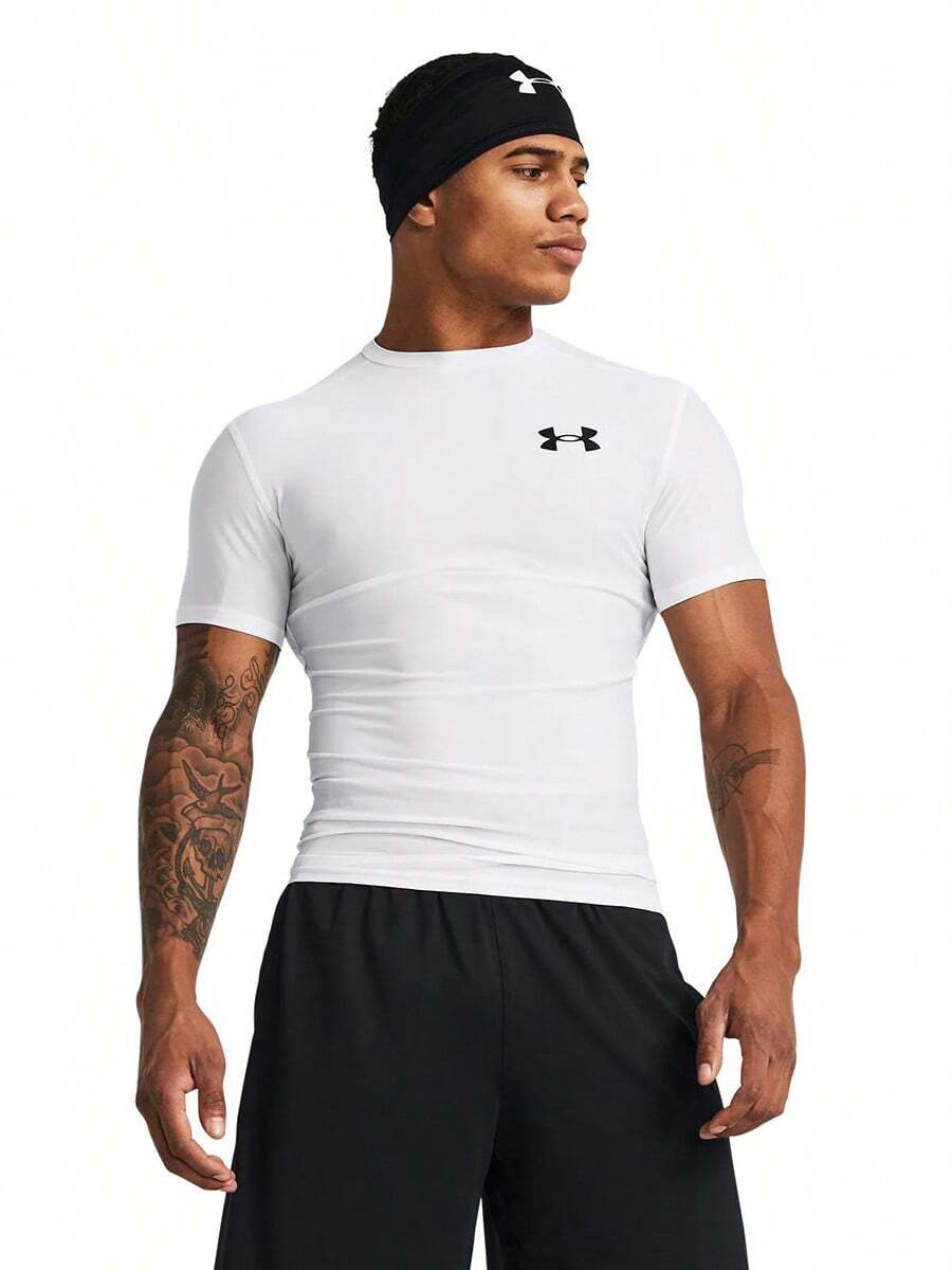 Under Armour HeatGear 男子專業健身訓練跑步運動壓縮緊身短袖 T 卹 - 白色 - 查看 1