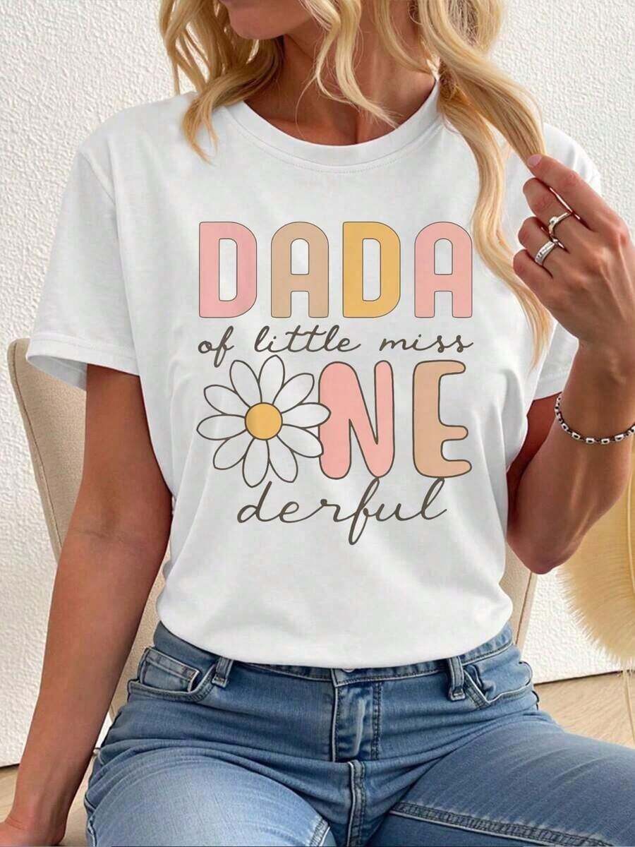 100% cotton Camiseta Familiar de Margaritas para el Primer Cumpleaños de la Pequeña Miss Onederful - Blanco - Ver 1