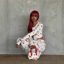 Gia European And American Ins  Brand New Color Cherry Women's Sexy Open-Neck Two-Piece Long-Sleeve Suit Supply - hồng - Xem 4