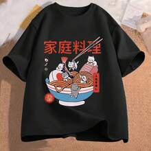 Camiseta Kawaii Ramen Cats Food para hombre y mujer, camiseta estética Harajuku, ropa de calle Unisex Vintage, camisetas de dibujos animados de Anime - forma - Ver 1