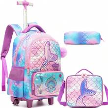 3PCS Girls Rolling Backpack With Wheels For Kids 3D Animal School Roller Backpack,Carry On Travel Luggage With Lunch Bag And Pencil Case For Girls Ages 5-12 - Multicolor Girls Trolley School Bag - View 1