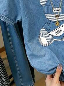 Camiseta de manga corta con cuello redondo y estampado de oso de peluche de dibujos animados, de uso casual y elegante para el uso diario en verano - Multicolor - Ver 4