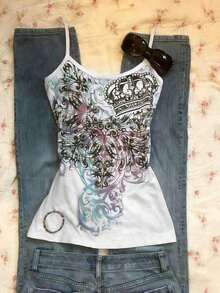 Camiseta de tirantes con estampado floral digital para mujer - Multicolor 4 - Ver 6