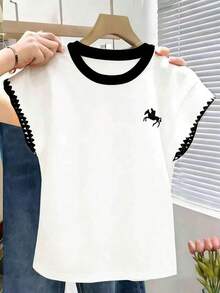 Nueva camiseta de manga corta con bloques de color y rayas, ropa de primavera/verano - Multicolor 5 - Ver 4