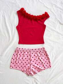 Eduarda Gutierrez  Conjunto de 2 piezas para mujer con top corto de punto a rayas y shorts ajustados de tiro súper bajo, atuendo adecuado para vacaciones, fiestas, Navidad, San Valentín, citas, playa, crucero, carnaval, Pascua, Año Nuevo Chi - Multicolor 3 - Ver 6