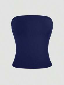 Camiseta sin tirantes sexy básica, top tubo ajustado de unicolor y elástico a la moda, adecuado para mujeres en todas las estaciones, casual negro de verano - azul real - Ver 7
