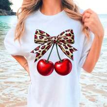 Mexican Basic YOKASA Camiseta de mujer de manga corta y cuello redondo. Estampado de cerezas y mariposas. 1 pieza, 180g Pure Heavy, 95% poliéster 5% spandex - Camiseta unisex de manga corta, cuello redondo, estilo vintage urbano, de algodón suelto. Nuevo lanzamiento. - Blanco - Ver 1