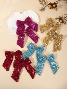 1/2/4pcs Sequin Bow Hair Clips, Long Ribbon Shiny Hair Clips, Y2K, Birthday Party, Stage - Multicolor - View 2