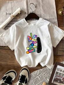 Camiseta Mujer Estampado Rostro Abstracto Colorido |   Diseño Artístico para Street Style y Eventos Culturales - Blanco - Ver 1