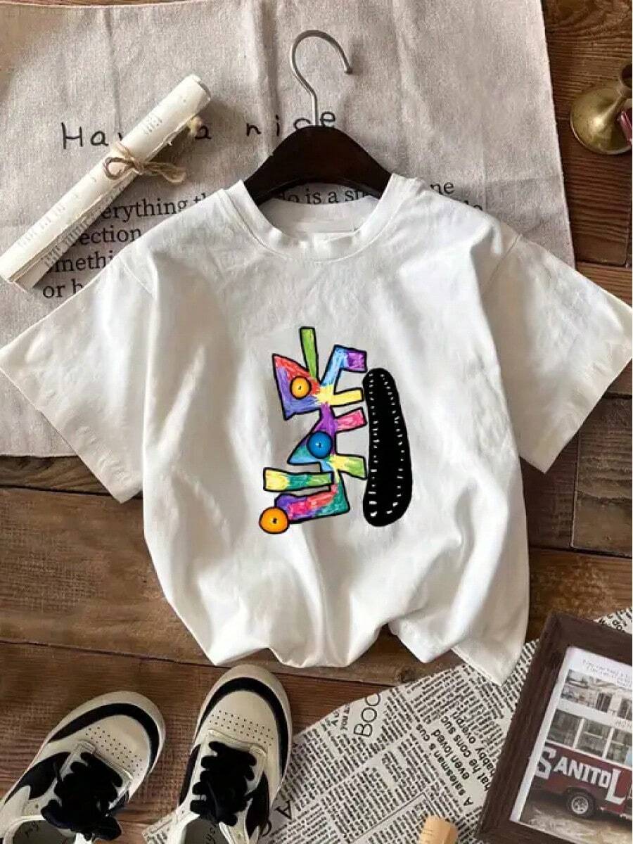 Camiseta Mujer Estampado Rostro Abstracto Colorido |   Diseño Artístico para Street Style y Eventos Culturales - Blanco - Ver 1
