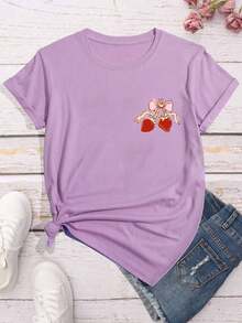 Women's Oversized Purple Summer T-Shirt With A Sea Sunset Print And Biblical Text. Loose-Fitting Round Neck T-Shirt With A Sunset Landscape And Cross Design, Spiritual Style. - YH377-紫色 - 查看 2