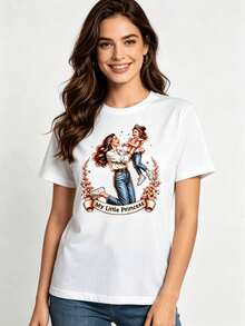 Tops para mujer de algodón casual y linda para mujer con estampado de Mi Pequeña Princesa, manga corta regular, cuello redondo, perfecta para vacaciones en la playa y uso diario informal. un regalo maravilloso para amigas, familiares o madres. El hermoso patrón floral perfecto para una madre hermosa. - Blanco - Ver 7