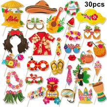 30 piezas Accesorios de fotomatón con temática hawaiana para fiesta, Accesorios de fotografía de fiesta de playa ALOHA, Accesorios de fotografía de fiesta de yate de verano - Ver 8