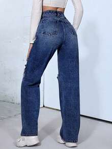 ICON Jeans desgarro de talle alto - Azul lavado oscuro - Ver 2