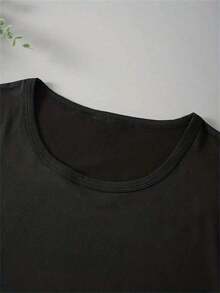 Camiseta Gráfica Spanglish - Camiseta Casual de Cuello Redondo con Ligera Elasticidad para Mujer - Top de Manga Corta de Tejido de Punto para Todas las Temporadas - Negro - Ver 4