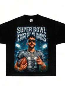 Bunny Benito Latin Stadium Singer Streetwear Boxy Tee Shirt Puerto Rico Football Graphic Oversized H - 黑色 - 查看 1