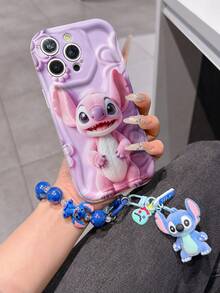 Disney Lilo & Stitch Phone Case With Angel Charm And Stitch Lanyard - Cute Angel Protective Case With Flower Background Design, Equipped With Delicate Stitch Decorative Lanyard And Beaded Bracelet For Easy Carrying, Compatible With IPhone 17, 16, 15, 14, 13, 12, 11 Pro Series, Ideal For Birthdays, Holidays, Anniversaries, Graduation Gifts, Or Any Special Occasion To Surprise Family, Friends, Classmates, And Loved Ones. - 白色 - 查看 3
