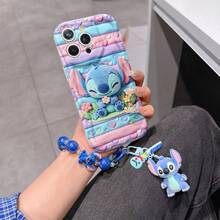 Disney Lilo & Stitch Phone Case With Stitch Charm And Stitch Lanyard - Cute Stitch Protective Case With Flower And Heart Accent Design, Equipped With Delicate Stitch Decorative Lanyard And Beaded Bracelet For Easy Carrying, Compatible With IPhone 17, 16, 15, 14, 13, 12, 11 Pro Series, Ideal For Birthdays, Holidays, Anniversaries, Graduation Gifts, Or Any Special Occasion To Surprise Family, Friends, Classmates, And Loved Ones. - 白色 - 查看 1