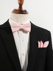 2件套男士时尚休闲百搭纯色领结和口袋巾套装，适合日常、商务、派对和宴会搭配 - 彩色 - 查看 2