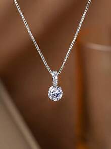 1 chiếc dây chuyền mặt dây hình giọt nước tối giản, thanh lịch, thích hợp đeo quanh xương quai xanh. - Bạc - Xem 2