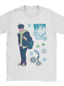 Camiseta de manga corta estilo retro, ropa casual de calle para hombre con un diseño gráfico de anime - un diseño blanco para el día a día con un gráfico de ojo vibrante y divertido, ideal para cosplay, convenciones de cómics y eventos escolares. - Negro - Ver 1