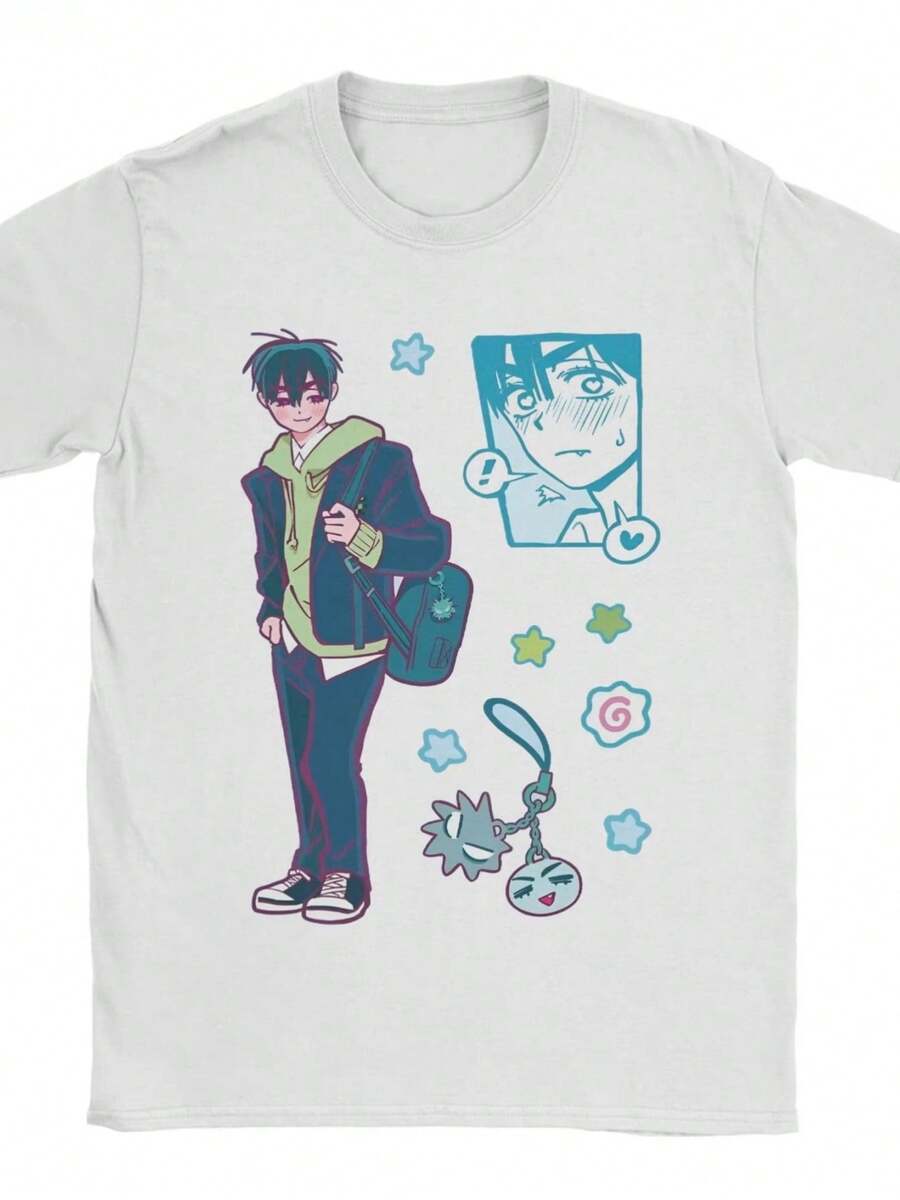 Camiseta de manga corta estilo retro, ropa casual de calle para hombre con un diseño gráfico de anime - un diseño blanco para el día a día con un gráfico de ojo vibrante y divertido, ideal para cosplay, convenciones de cómics y eventos escolares. - Negro - Ver 1