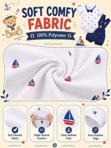 H HIBOBI 2pcs/Set Baby Boy Sailboat Printed Short Sleeve Romper And Dungaree Shorts Set For Spring/Summer - Royal Blue - View 4
