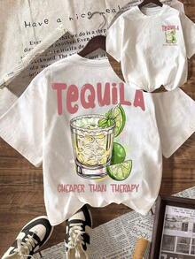 TEQUILA Cocktail Summer Club Outfits-Camiseta, Camiseta Casual de Manga Corta con Cuello Redondo para Mujer-Tayzi 4Q7D - Blanco - Ver 1