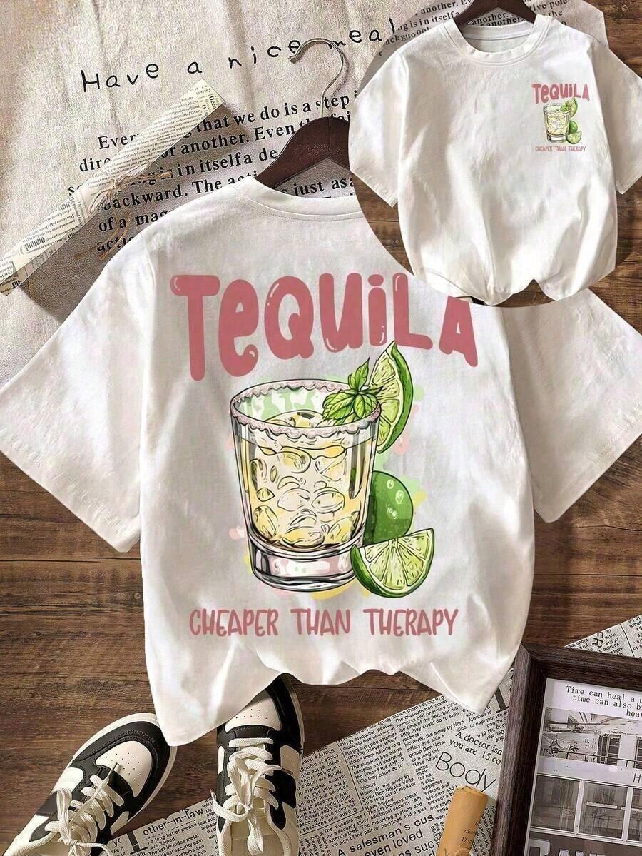TEQUILA Cocktail Summer Club Outfits-Camiseta, Camiseta Casual de Manga Corta con Cuello Redondo para Mujer-Tayzi 4Q7D - Blanco - Ver 1