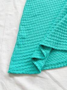 Vestido mini con textura, escote en V, decoración de estrella de mar metálica, cuello con lazo, espalda descubierta, ideal para vacaciones, citas, té de la tarde, días festivos, festivales de música, estilo bohemio - verde menta - Ver 5