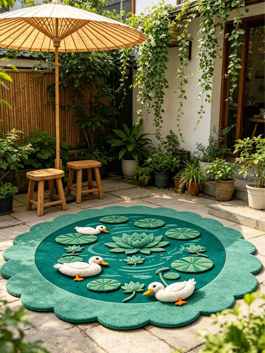 1pc Duck Pond Decorative Floor Mat, Bedroom Decor Rug, Living Room Carpet, Washable Carpet, Graduation Gift - Multicolor - View 1