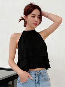 Blusa sin mangas de vestir informal y sencilla para mujeres, para salir - Negro - Ver 3