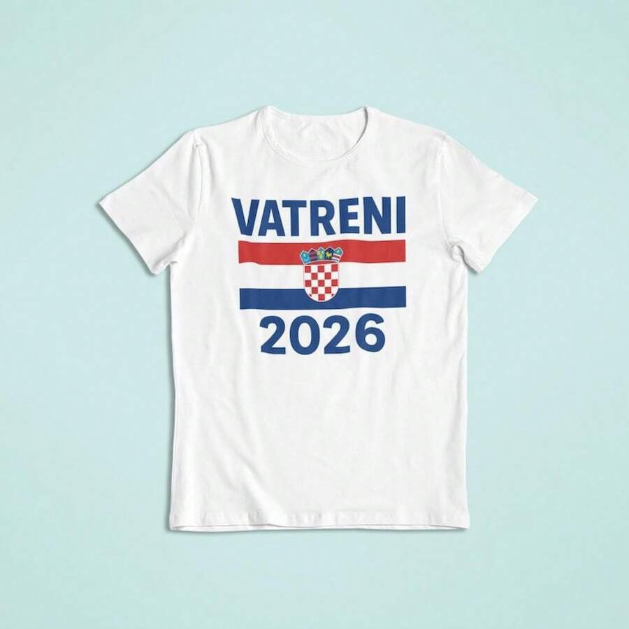 Unisex Crew Neck T-Shirt, Plus Size, Pure Cotton, Casual Style, Vatreni, World Cup 2026, Large - 白色 - 查看 1