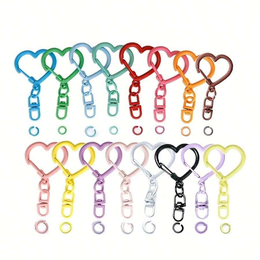 16pcs Colorful Metal Heart Swivel Clasps With Open Rings, Alloy Lobster Claw Clasps, Suitable For DIY Beading, Bag Charms, Wallet Making