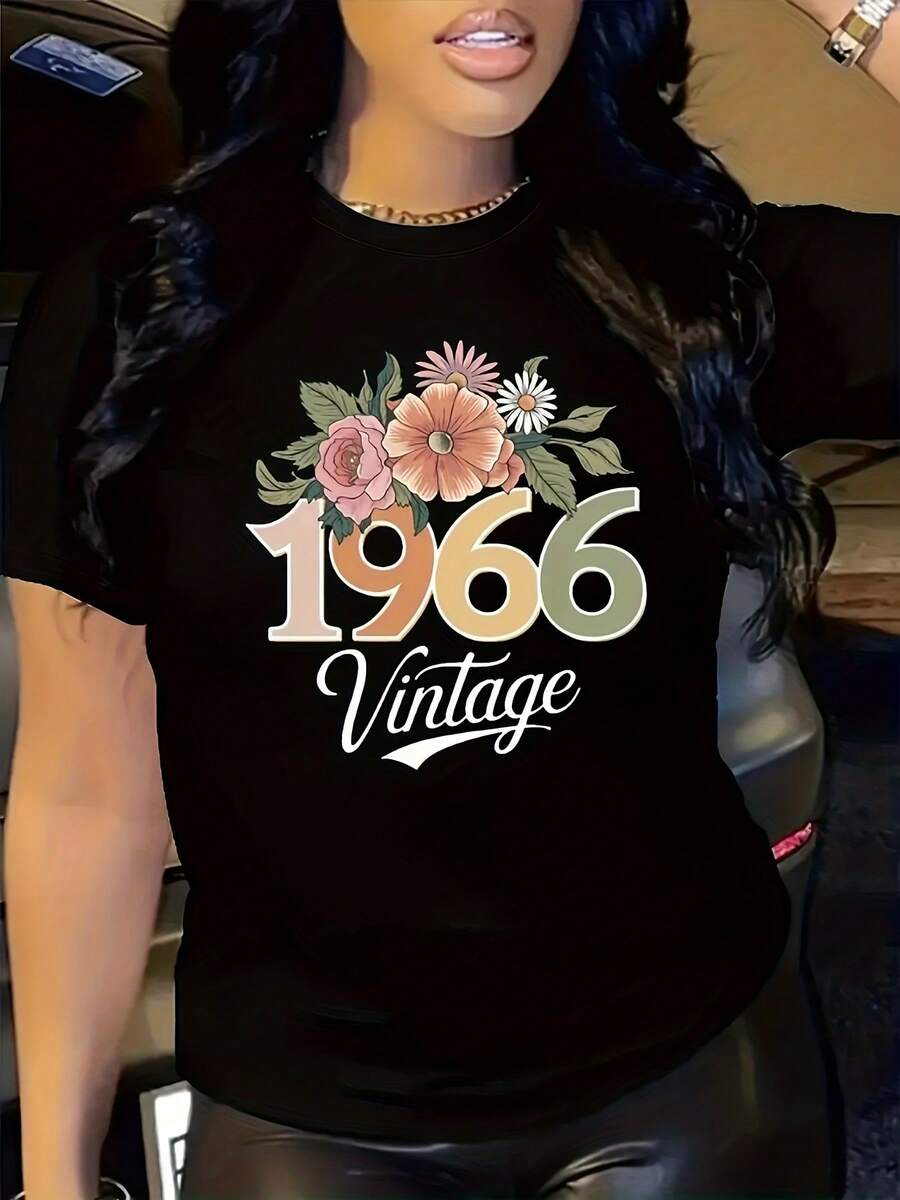 Women's Printed T-Shirt, 100% Pure Cotton – Feel The Softness Of Nature's Gift! New Classic And Modern T-Shirt With A 1966-Inspired Print. - 黑色 - 查看 1