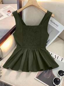 Camiseta sin mangas ajustada para mujer, adecuada para el trabajo, el viaje, las fiestas, la graduación y el uso diario - Verde militar - Ver 2