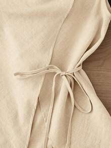 Nuevo diseño asimétrico de verano, cuello acampanado, dobladillo dividido de color caqui claro de nicho, cintura con lazo, chaleco sin mangas para mujer, top de tirantes de verano para mujer, elegante para vacaciones y días de descanso. - Albaricoque 2 - Ver 4