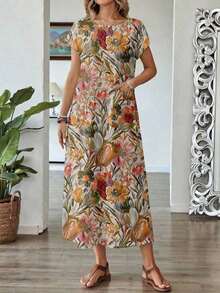 Vestido casual de mujer con estampado floral y manga corta, ideal para vacaciones de verano - Multicolor 6 - Ver 5