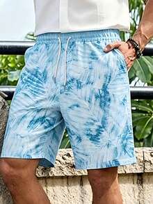 Mercer Haus Men's Beach Shorts, Summer Loose Drawstring Waist Swim Trunks - Baby Blue - View 3