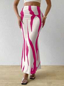 Falda plisada con estampado para mujeres, - Rosa Fucsia - Ver 5