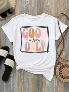 Camiseta de mujer de corte holgado, opciones de color y blanco, camiseta gráfica con estampado Good Vibes Only, top de verano lindo, ropa casual para mujeres, camisetas de verano, camisetas gráficas, atuendos de verano para mujeres, camisetas gráficas, tops cortos para mujeres, tops para mujeres, camisetas de algodón vintage lindas, atuendos de Navidad para mujeres, vestidos elegantes para mujeres, blusas deportivas, camisas de gimnasio para mujeres, pilates, ropa deportiva para mujeres, blusas para mujeres, ropa deportiva, camiseta deportiva para mujeresSuitable for spring, summer and autumneurmuse - Blanco - Ver 2