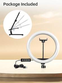 10-Inch Adjustable Brightness Ring Light With Phone Holder, Tripod Stand, Multi-Functional Extendable Tabletop Shooting Bracket, Suitable For Smartphone Live Streaming, Recording, Cooking, Drawing And Photography - Ring Light + Overhead Shooting Stand Kit - View 12