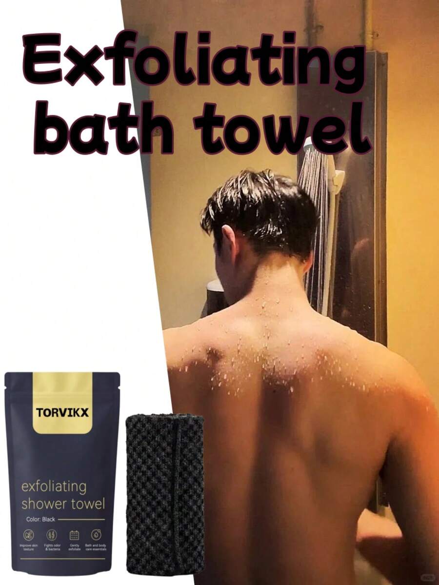 Khăn tắm tẩy tế bào chết màu đen TORVIKX, khăn tắm tẩy tế bào chết sâu cho làn da mịn màng, loại bỏ tế bào chết và cải thiện kết cấu da.