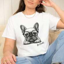 playeras de algodón mujer 1pscCamiseta con gafas de bulldog francés, divertida camiseta para amantes de los perros, regalo para mamás francesas, AMIGOS de las mascotas, mamá de perro, paseador de perros, amante de los franceses, camiseta, bulldog lindo. J*PG. J*PG220 g C-AmiS-eta de al-Godón puro de perfecto para relA-Jarse el fin de semana, hA-cer picnics y reuniones familiares. Un regalo iD-eal para padres y familiares.100%cotton ropa de mujer  Daily home top - Blanco - Ver 7