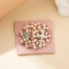 Rosary Beads Catholic For Women - Rosary Necklace Artificial Pearls, Solid Colored Simple Style Rosary Beads, Gifts For Women - Hồng - Xem 2