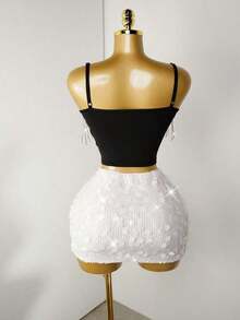 Minifalda ajustada con lentejuelas para ropa de fiesta de vacaciones - Blanco - Ver 2