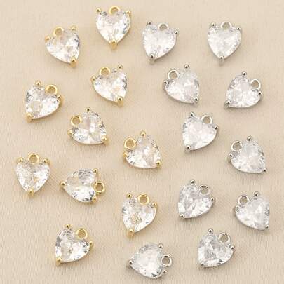 10 chiếc mặt dây chuyền bằng đồng khảm đá Cubic Zirconia, hình trái tim tròn đính đá CZ, hình lâu đài xương rồng, làm từ hợp kim, phụ kiện tự làm trang sức cho vòng cổ, vòng tay và bông tai.