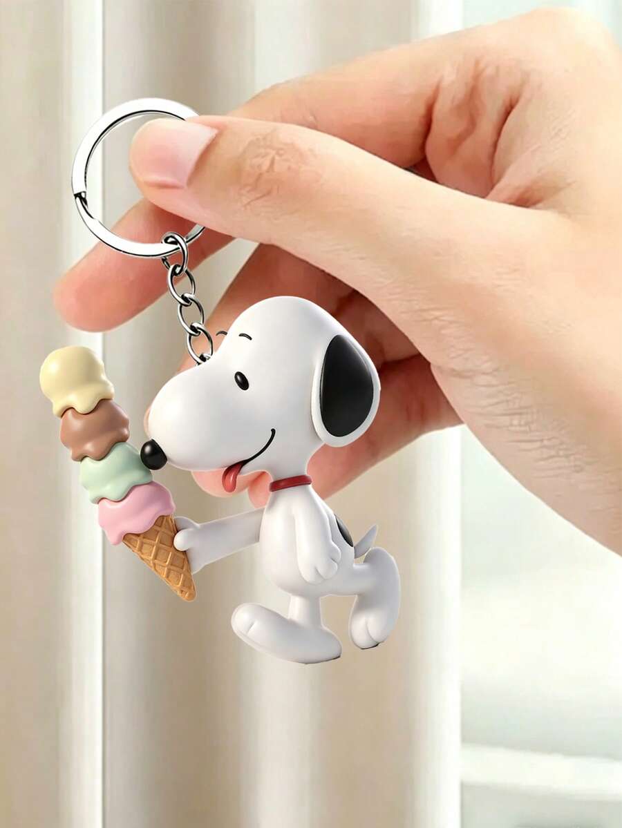 Snoopy Peanuts Themed Acrylic Keychain, Featuring Vibrant Snoopy And Colorful Ice Cream Cone Pattern, Lightweight Bag Charm, Suitable For Daily Accessories - Multicolor - View 1